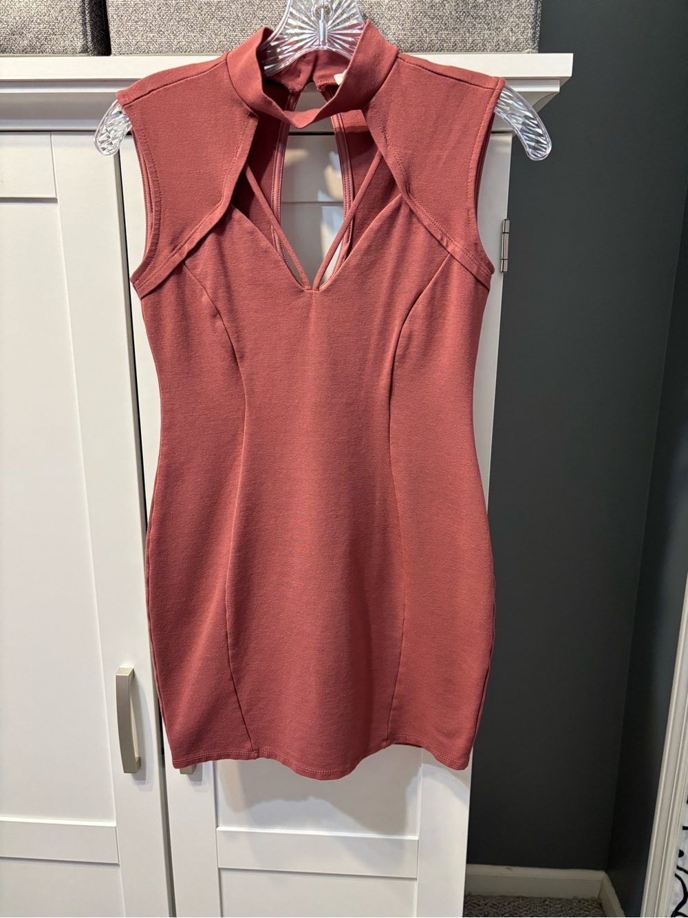 Charlotte Russe Dusty Rose Mock Neck Bodycon Mini Dress Size S EUC Glam Chic